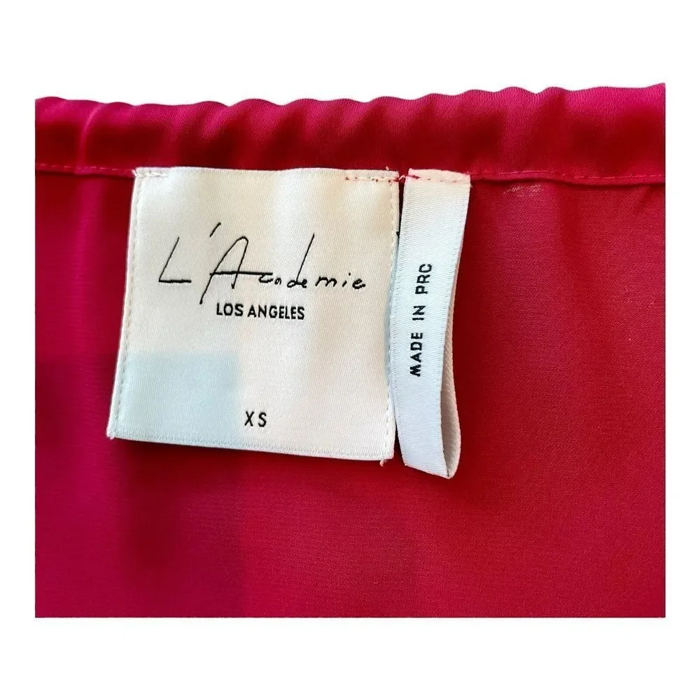 L'Academie Red Satin Tie-Front Cold-Shoulder Blouse Solid Minimalist Womens XS